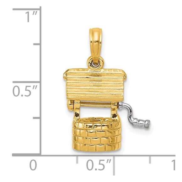 14k Yellow Gold 3D Moveable Wishing Well Pendant - Picture 5 of 6